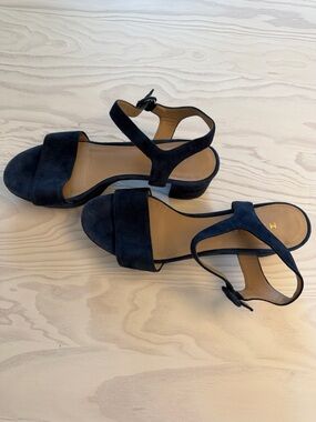 M. Gemi Women's Navy Suede Ankle-Strap Block Heels